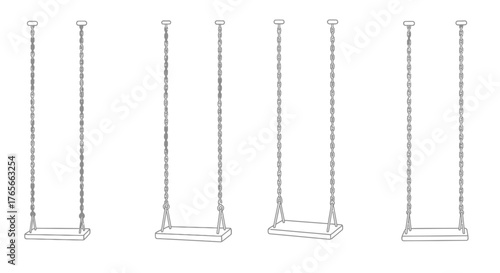 Simple illustration of multiple empty swings hanging from chains sketched outline