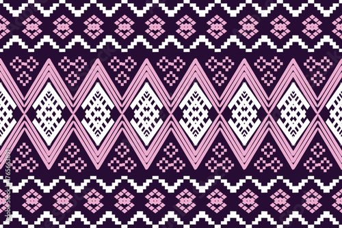 seamless geometric pattern, An elegant pink and navy geometric pattern showcasing intricate diamond motifs with a touch of cultural charm.