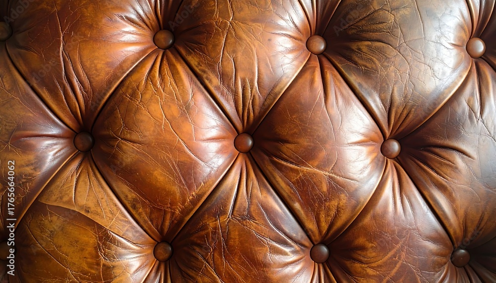 Obraz premium Close-up of tufted brown leather. Indentations and buttons give texture. Warm, rich tones create depth & contrast