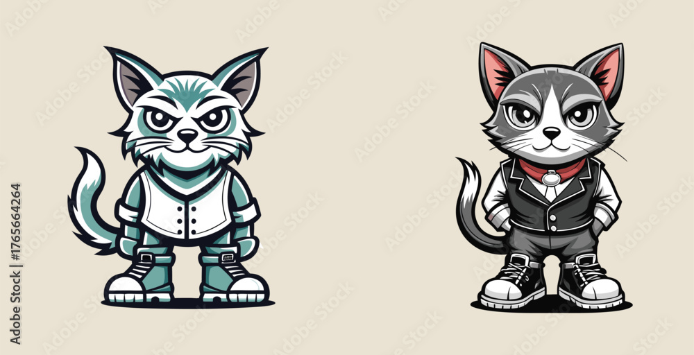 Obraz premium Stylish elegant sharp cat with in boys dress logo vector art design illustration
