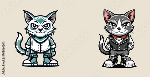 Stylish elegant sharp cat with in boys dress logo vector art design illustration