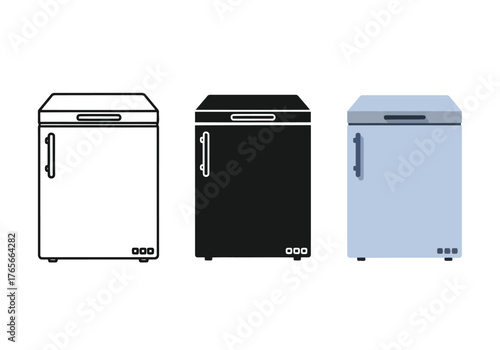 Freezer Illustration in Black and White Minimalist Design of Domestic Appliance for Food Storage and Preservation