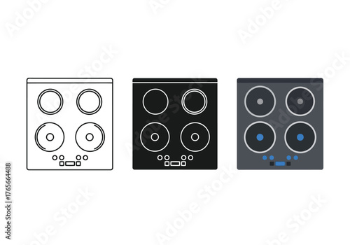 Modern Electric Stove Top Illustration with Four Burners for Culinary and Kitchen Design