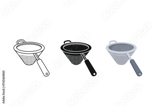 Elegant Kitchen Colander Illustration in Black and White Outlines for Cooking and Food Preparation Visuals