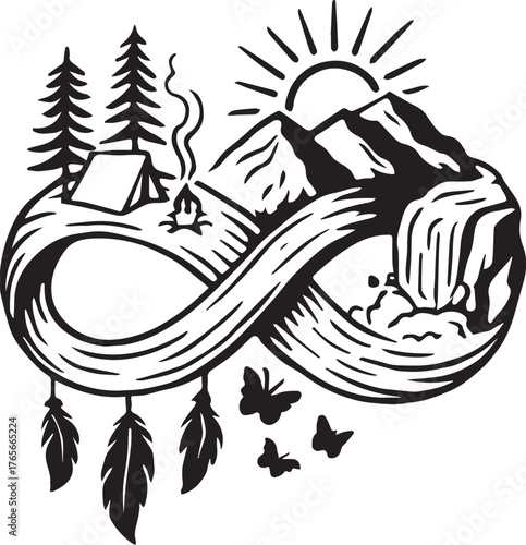 “Infinity flows through firelight and falling water.”

“Camped in memory, cascading into change.”

