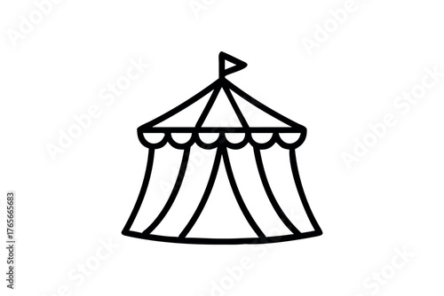 Black Outline of a Circus Tent with Flag