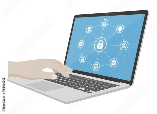 Secure data management action in technology environment featuring computer security graphics