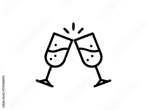 Two champagne glasses clinking together icon