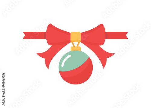 Red Ribbon Bow with Hanging Christmas Ornament