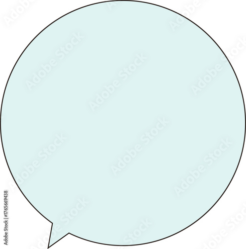 黒い縁どりのある、正円のふきだし。テキストスペースは薄い水色。丸くてかわいい。使いやすい吹き出し。