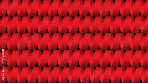 Circular red ribbon pattern repeats on a black background, creating a modern and dynamic visual effect that is both elegant and futuristic.