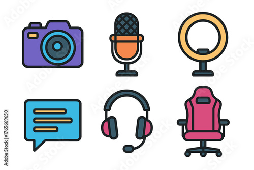 Essential gear for streamers and gamers including camera microphone ring light headset and chair