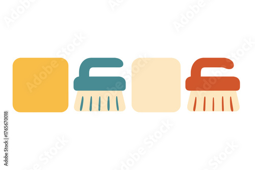 Colorful flat design set of scrubbing brushes and soap bars for cleaning