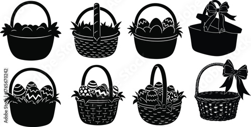 Easter Egg Baskets Collection Silhouette Set .