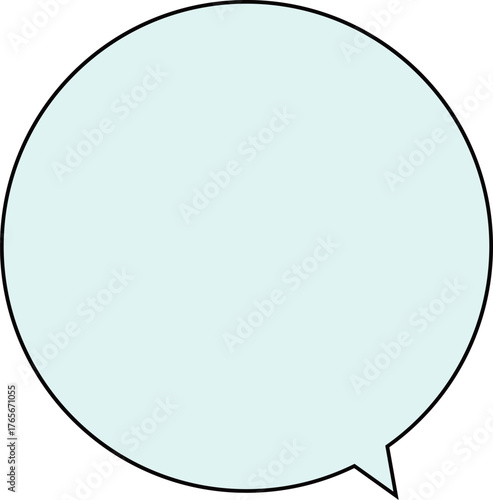 黒い縁どりのある、正円のふきだし。テキストスペースは薄い水色。丸くてかわいい。使いやすい吹き出し。