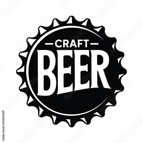 Black and white craft beer bottle cap logo with text symbol vector illustration.