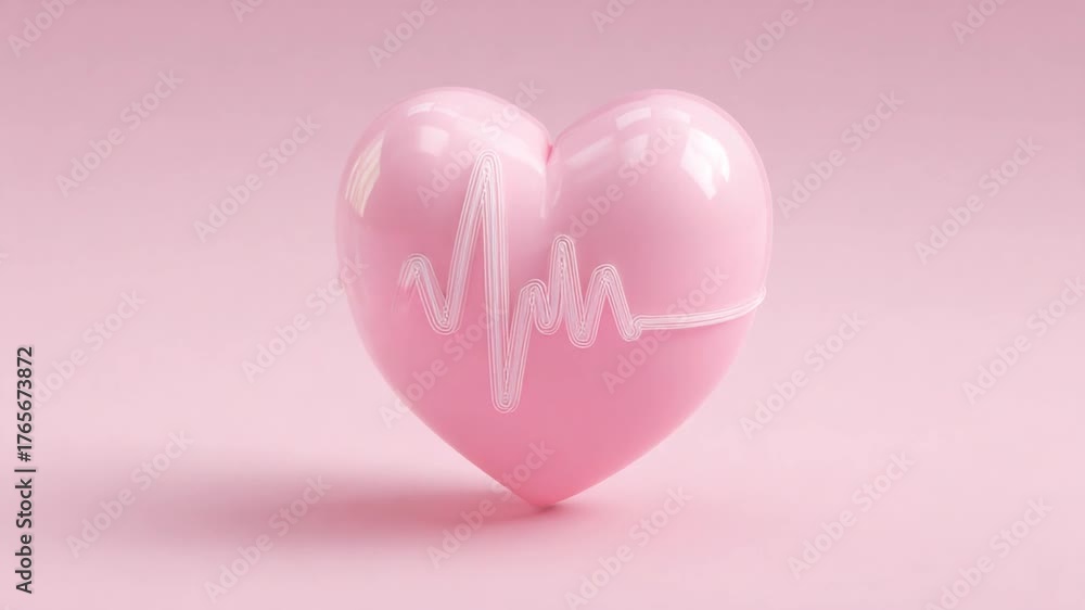 Pink heart shaped object with a white line illustration on a plain pink background