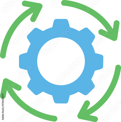 Gear with arrows rotating around representing process and system updates