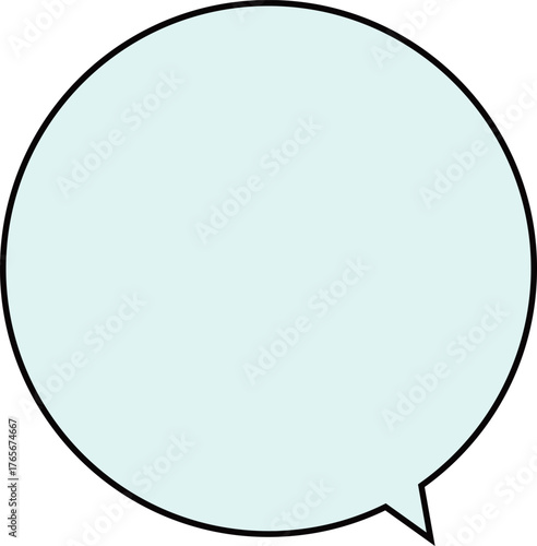 黒い縁どりのある、正円のふきだし。テキストスペースは薄い水色。丸くてかわいい。使いやすい吹き出し。