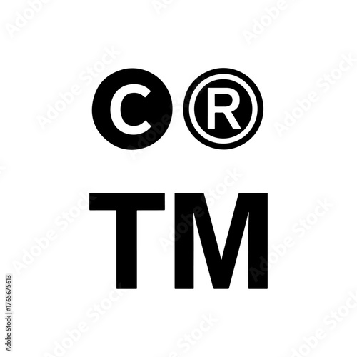 Copyright registered trademark symbols collection, intellectual property rights, legal protection icon set.
