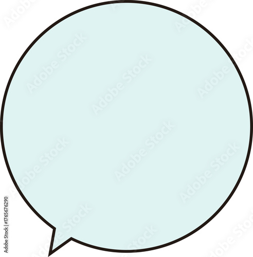 黒い縁どりのある、正円のふきだし。テキストスペースは薄い水色。丸くてかわいい。使いやすい吹き出し。