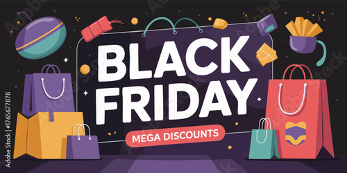 Black Friday ad features bags floating snacks  bold text set against a dark backdrop