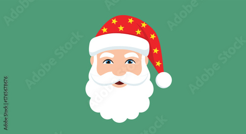 Santa Claus Face with a Red Hat and White Beard.