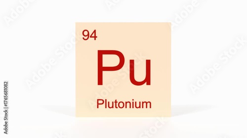 Plutonium Element 4K Render - Periodic Table Box with Atomic Number 94, Scientific Education, Chemistry Classroom, Modern Science Video, and Laboratory 3D Content