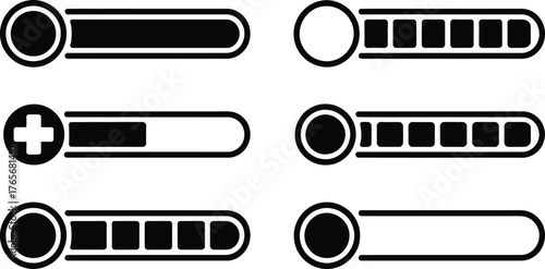 Collection of futuristic game interface progress bars and health indicators for digital design