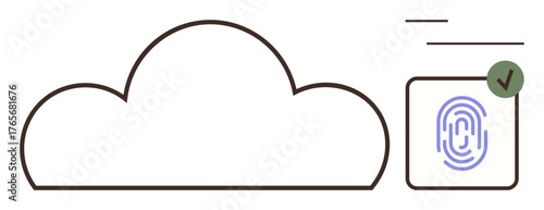 Cloud outline with fingerprint scanner and checkmark symbolizing secure access and data privacy. Ideal for technology, cybersecurity, authentication, cloud computing, privacy, online safety, digital