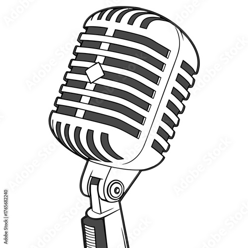 Vintage Microphone Icon: This image showcases a detailed illustration of a vintage microphone, a classic symbol of audio recording and broadcasting. Evoking a sense of nostalgia.