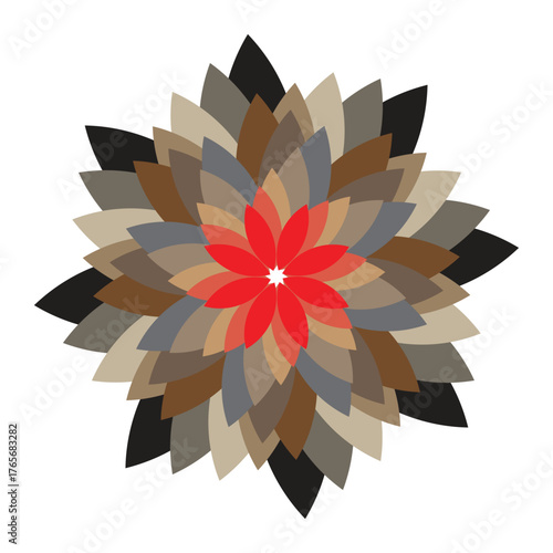 Abstract geometric floral design with red center and earth tone petals vector