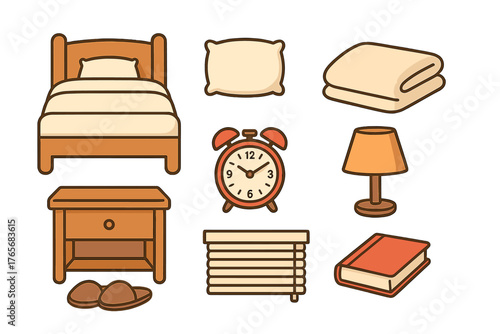 Cozy bedroom furniture set with bed nightstand alarm clock and reading lamp