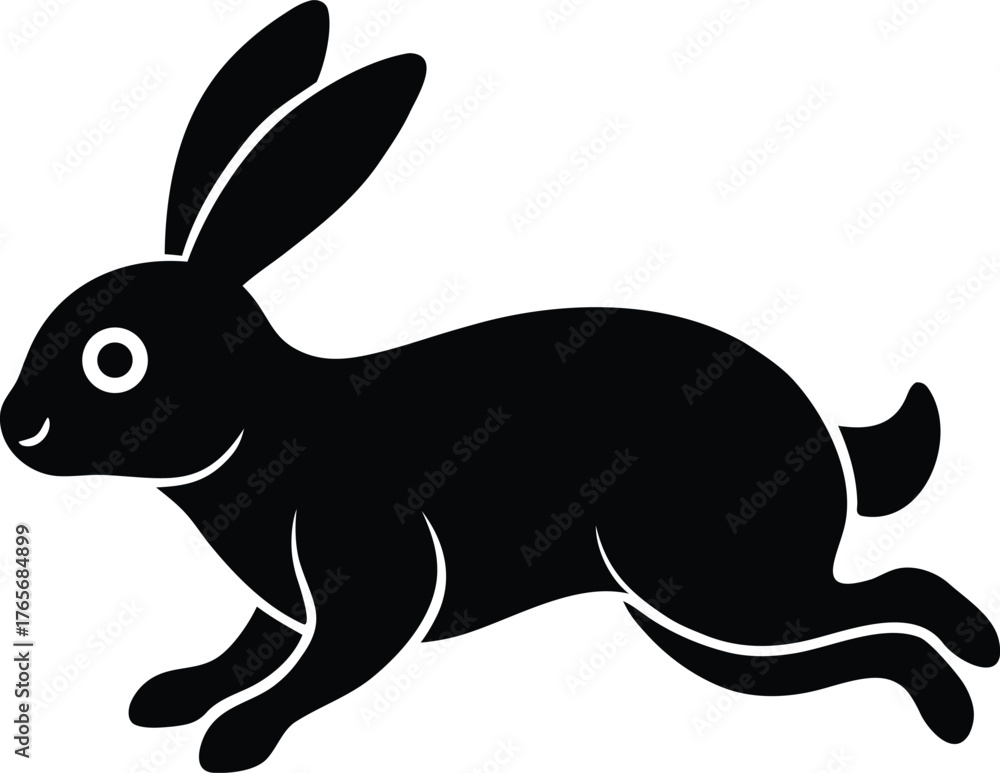 Obraz premium rabbit silhouette icon. Stylized silhouette of a black rabbit in motion against a white background