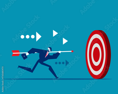 Robot. Artificial intelligence holding arrow and go to accuracy reach aim