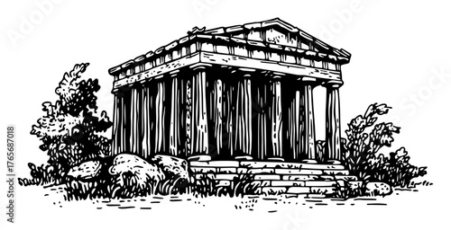ancient greek temple parthenon sketch vector illustration