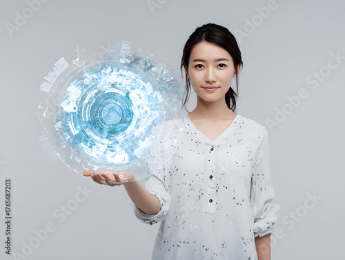 woman holding holographic chart