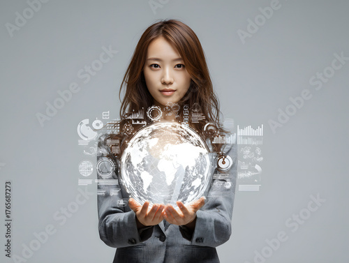 woman holding holographic chart