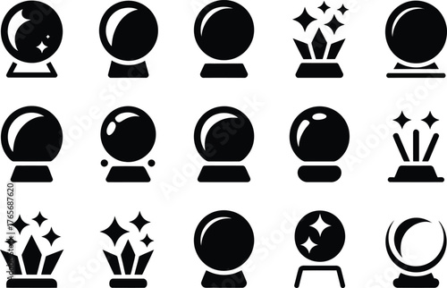 Crystal Ball Icon Set - Magical Fortune Teller Vector Illustration Isolate on White Background 