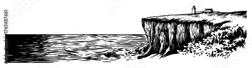 sea cliff with a lonely lighthouse sketch