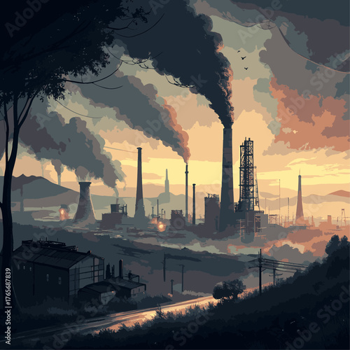 oil refinery at night