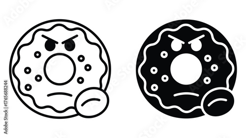 Vector art of angry donut illustration with a coffee bean, conveying a humorous and expressive design for various creative applications
