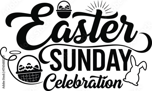Happy Easter Sunday Calligraphy  Vector Illustration .