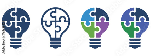 Creative idea bulb puzzle pieces symbolizing innovation teamwork and problem solving solutions