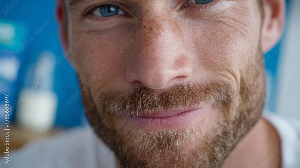 Obraz premium Close-up portrait of a smiling man with a beard.
