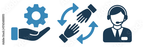 Teamwork collaboration support service and operational efficiency icons for business and technology solutions