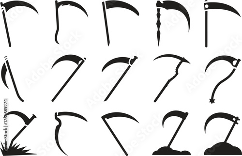 Halloween Scythe Icon Set - Grim Reaper Vector Illustration Isolate on White Background 