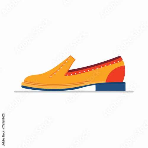 Isolated Modern Loafer Shoe: Yellow and Red with Decorative Dots on White Background