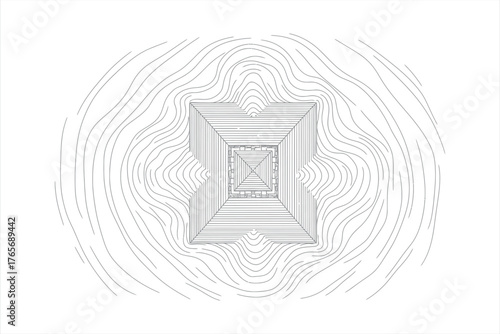 Geometric Building Surrounded by Contours