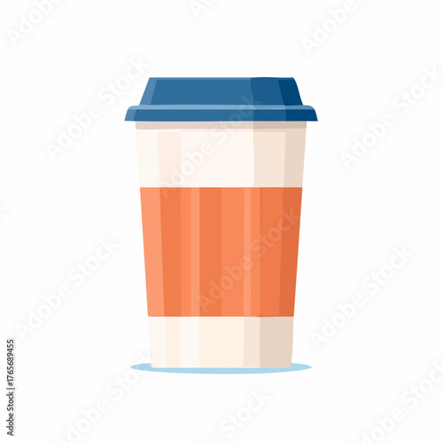 Illustrated takeaway coffee cup with blue lid and orange sleeve representing hot beverage convenience